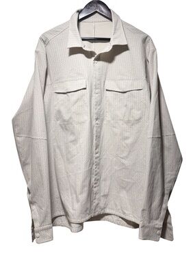 Lululemon Airing Easy Long Sleeve Mens White Micro Dot Snap Button Down Shirt XL